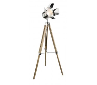 Gulvlampe med trefod H140 cm Ø78 cm - Træ/Sort/Guld