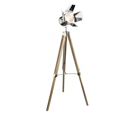 Gulvlampe med trefod H140 cm Ø78 cm - Træ/Sort/Guld