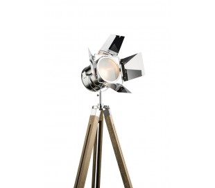 Gulvlampe med trefod H140 cm Ø78 cm - Træ/Sort/Guld 2