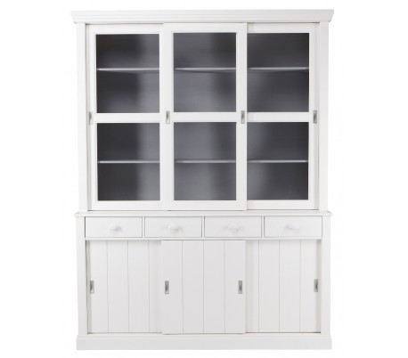 Vitrineskab i lakeret fyrretræ H215 x B120 x D49 cm - Hvid