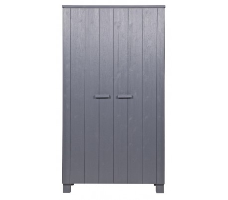 Dobbeltskab i fyrretræ H202 x B111 x D55 cm - Børstet grå