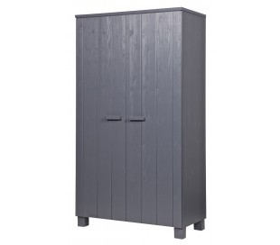 Dobbeltskab i fyrretræ H202 x B111 x D55 cm - Børstet grå 2