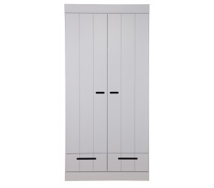 Klædeskab med skuffer i lakeret fyrretræ H195 x B94 x D53 cm - Hvid