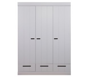 Klædeskab med skuffer i lakeret fyrretræ H195 x B94 x D53 cm - Betongrå