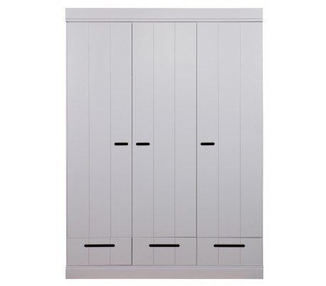 Klædeskab med skuffer i lakeret fyrretræ H195 x B94 x D53 cm - Betongrå