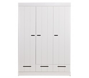 Klædeskab med skuffer i lakeret fyrretræ H195 x B140 x D53 cm - Betongrå