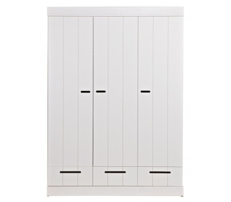 Klædeskab med skuffer i lakeret fyrretræ H195 x B140 x D53 cm - Betongrå