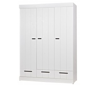 Klædeskab med skuffer i lakeret fyrretræ H195 x B140 x D53 cm - Betongrå 2