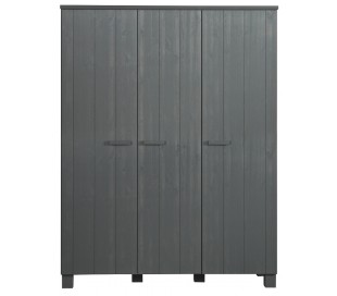 3-delt klædeskab i fyrretræ H202 x B158 x D55 cm - Børstet grå