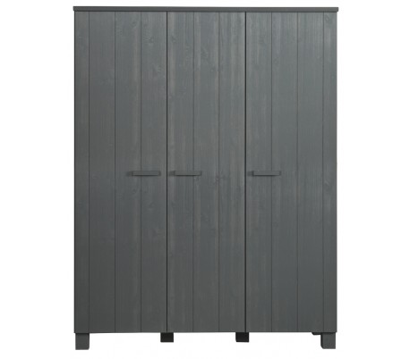 3-delt klædeskab i fyrretræ H202 x B158 x D55 cm - Børstet grå