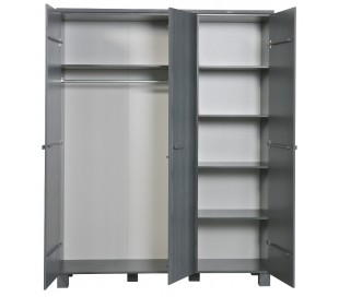 3-delt klædeskab i fyrretræ H202 x B158 x D55 cm - Børstet grå 2