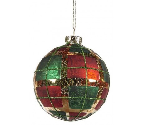 Tartan julekugle i glas Ø10 cm
