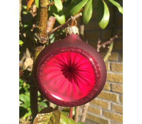 Retro julekugle med reflektor i glas Ø6 cm - Pink