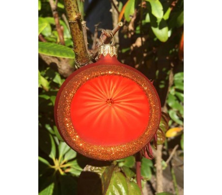Retro julekugle med reflektor i glas Ø6 cm - Orange