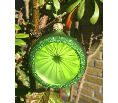 Retro julekugle med reflektor i glas Ø6 cm - Lysegrøn