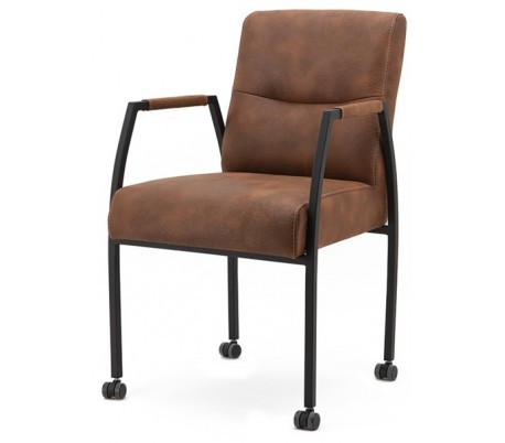 2 x Spisebordsstole i læder og metal H85 x B60 x D70 cm - Cognac