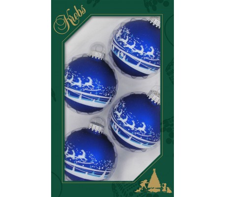 Sæt med 4 glaskugler Ø7 cm - Rødt vintermotiv