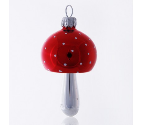 Julekugle i mundblæst glas Ø8 cm - Rød/Hvid