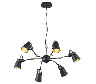 Fleksibel lysekrone med glasskærme H150 cm x Ø60 - Sort/Messing