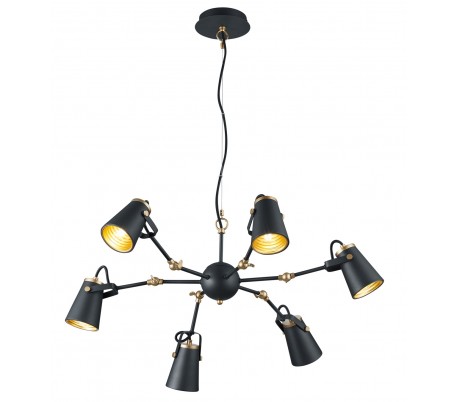 Fleksibel lysekrone med glasskærme H150 cm x Ø60 - Sort/Messing