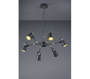 Fleksibel lysekrone med glasskærme H150 cm x Ø60 - Sort/Messing 2