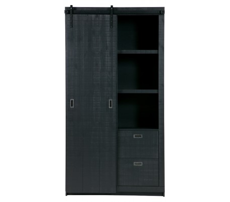 Klædeskab i lakeret fyrretræ H200 x B120 x D37 cm - Børstet sort