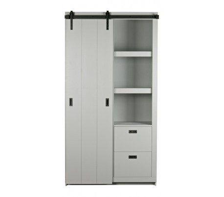 Skab med skydelåge i lakeret fyrretræ H232 x B122 x D37 cm - Børstet sort