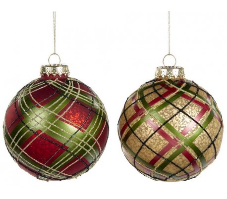 Tartan julekugle i glas Ø10 cm