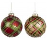 Tartan julekugle i glas Ø10 cm assorteret