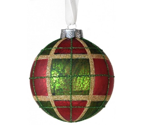 Juleophæng i glas H12 cm - Tartan