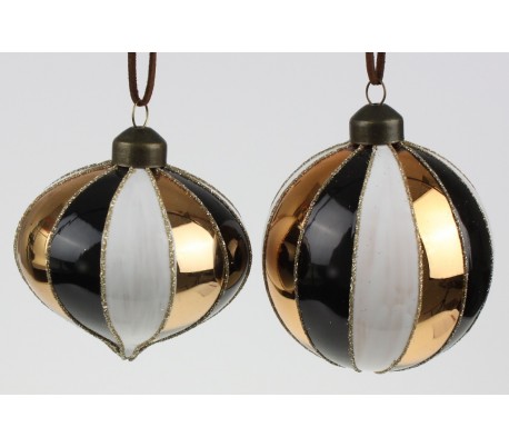 Julekugle i glas Ø8 cm assorteret - Sort/Hvid