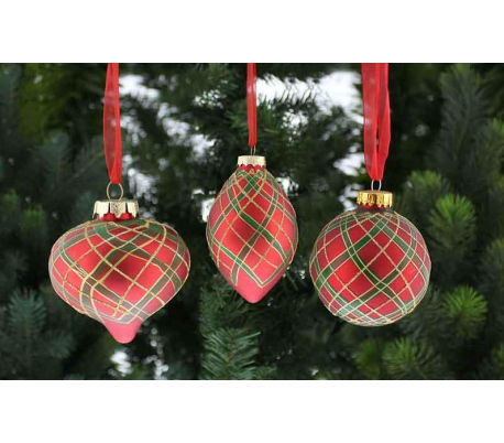 Julekugle i glas Ø8 cm - Tartan