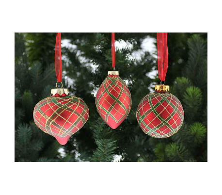 Julekugle i glas Ø6-9 cm assorteret - Tartan