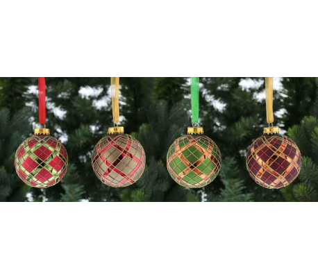 Julekugle i glas Ø8-10 cm assorteret - Tartan