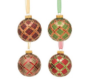 Julekugle i glas Ø8-10 cm assorteret - Tartan 2