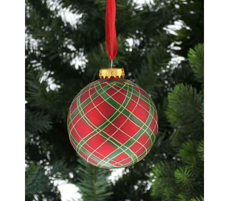 Julekugle i glas Ø8 cm assorteret - Tartan