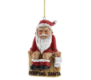 Pooping Santa juleophæng i polyresin H10 cm - Rød