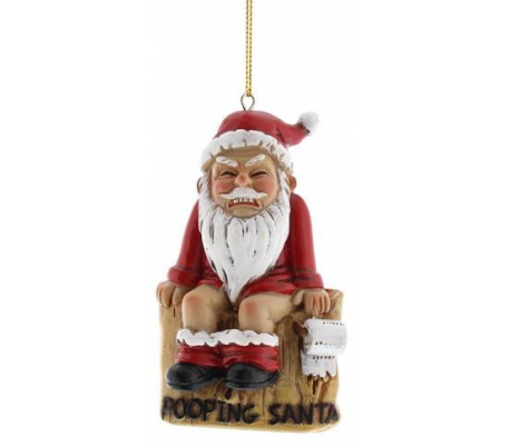Pooping Santa juleophæng i polyresin H10 cm - Rød