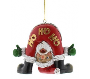 Pooping Santa juleophæng i polyresin H10 cm - Rød