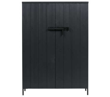 Skab i lakeret fyrretræ H142 x B85 x D38 cm - Børstet hvid