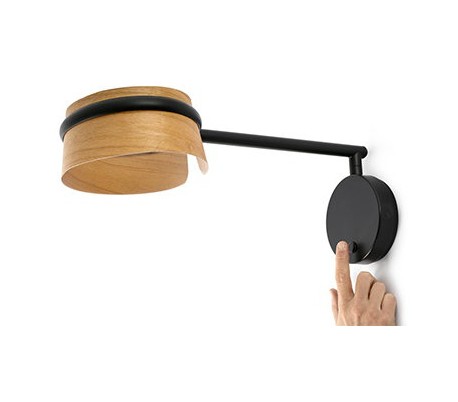 Væglampe i aluminium og træfinér H13 cm 1 x 6W LED - Sort/Natur