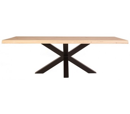 Rustikt spisebord 200 x 100 cm i massivt egetræ - Natur/Sort