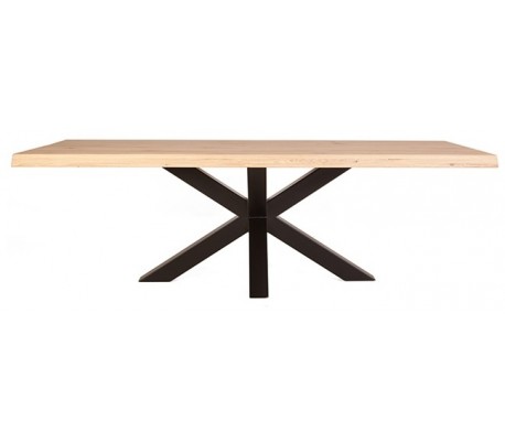 Rustikt spisebord 200 x 100 cm i massivt egetræ - Natur/Sort