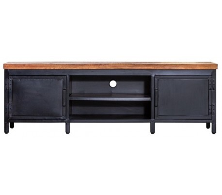 Tvbord med skuffer 135 cm i mangotræ og metal - Sort/Natur