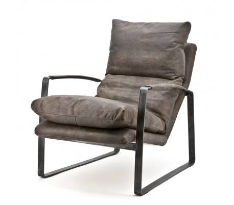 Lex lænestol med armlæn i ægte læder H94 cm - Antracit