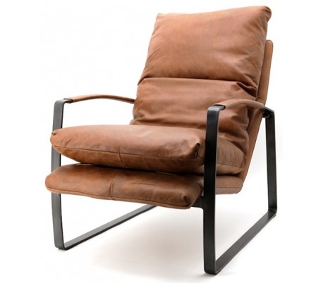 Lex lænestol med armlæn i ægte læder H94 cm - Mørkebrun