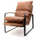 Lex lænestol med armlæn i ægte læder H94 cm - Mørkebrun