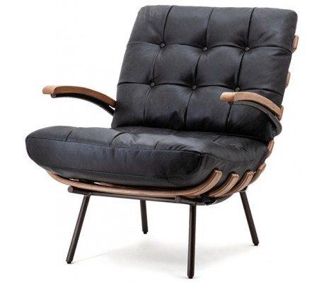 Lænestol i læder og egetræ H80 cm - Brun