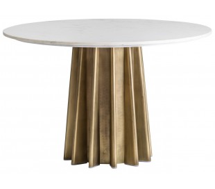 Rundt spisebord i marmor og jern Ø100 x H75 cm - Grå/Antik guld