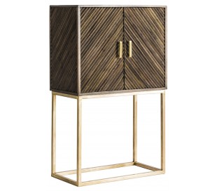 Rustikt barskab i mangotræ og jern H155 cm x B76 cm - Antik guld/Antik sort